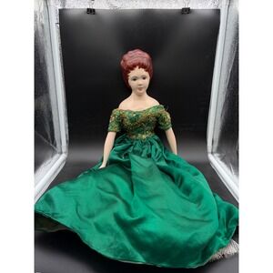 Vintage Cynthia Wright Porcelain Doll Emerald Green Gold Lace Gown Auburn Hair